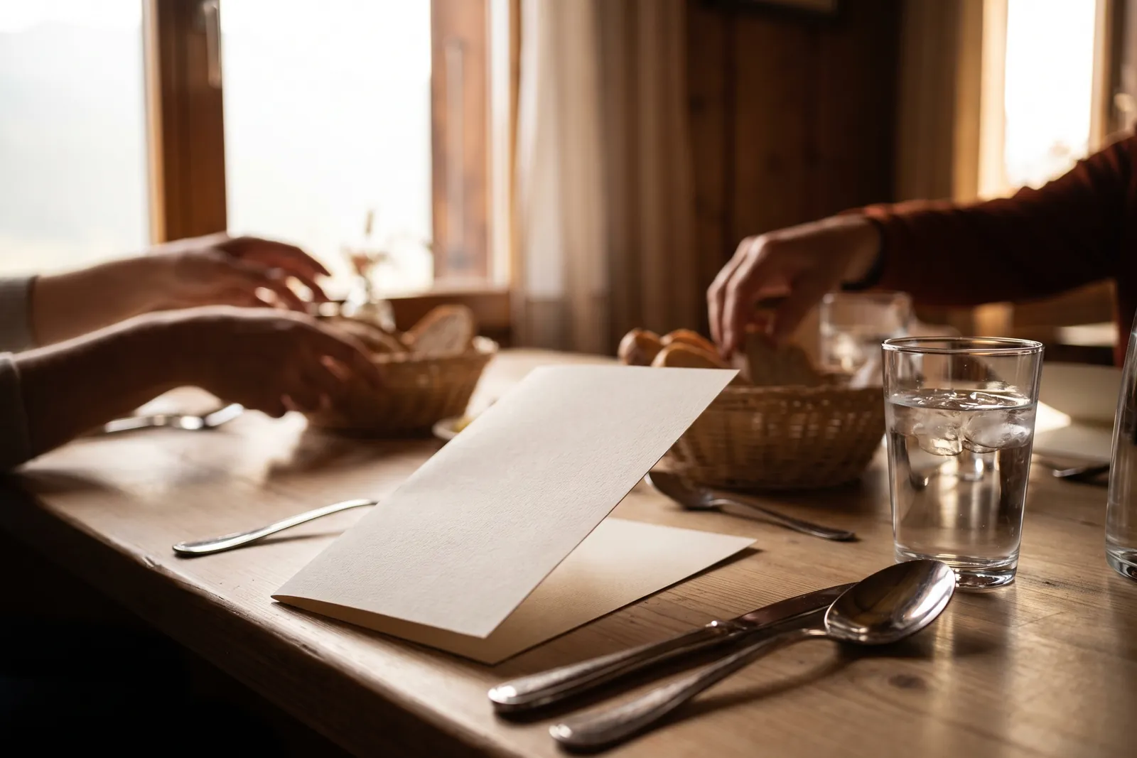 Une table de restaurant avec une carte des menus